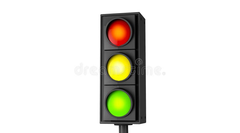 Stäng gröngula och röda trafikljus i sidvyn. stock illustrationer