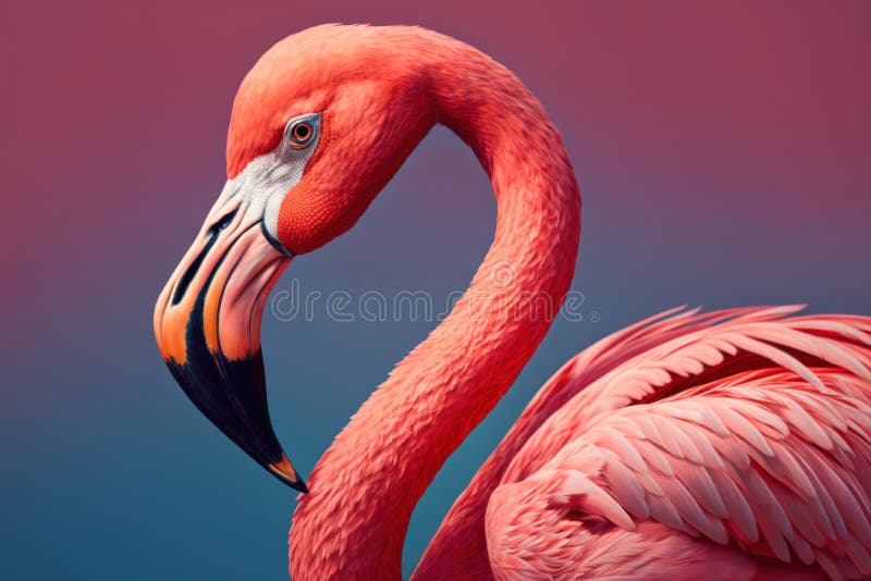 Stäng portrit pink flamingo generative ai stock illustrationer