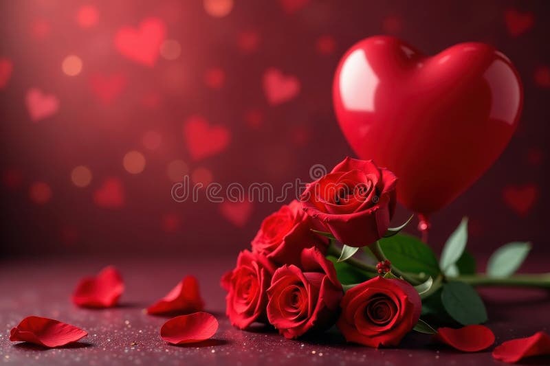 Stäng röd roses ballong som glittar Valentines ryggdross passion stock illustrationer
