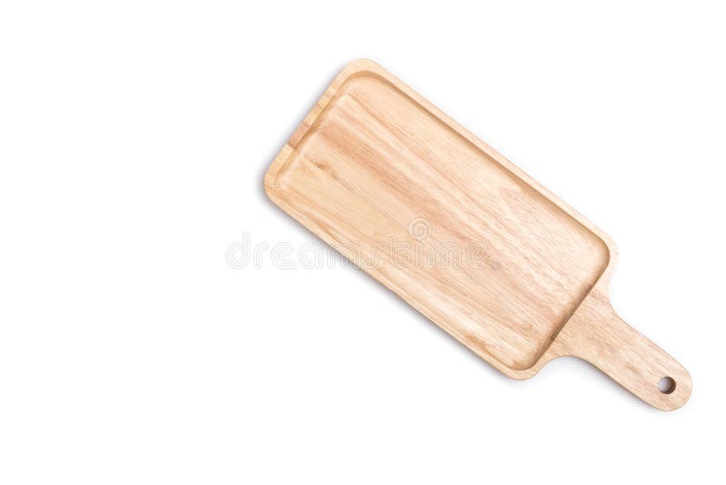 Close up empty flat wooden tray on white background. Close up empty flat wooden tray on white background