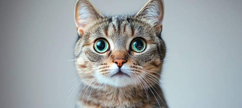 Stäng stående på en Curious Cat Intrigued Feline med Striking Green Eyes på en neutral bakgrund vektor illustrationer