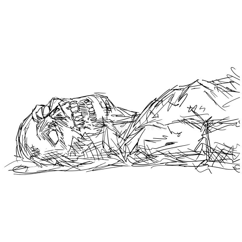 Stäng zombien på markvektorbilden med skiss av dockan ritad med svarta linjer isolerade på vitt royaltyfri illustrationer Stäng zombien på markvektorbilden med skiss av dockan ritad med svarta linjer isolerade på vitt royaltyfri illustrationer