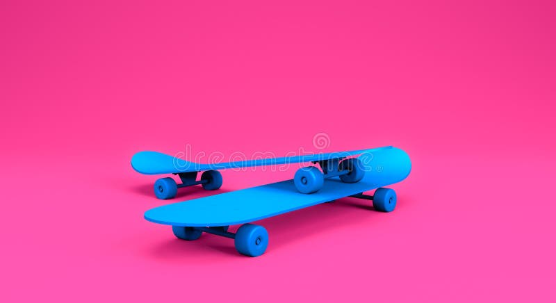 Stänga två skiktskateboardor på rosa golv stock illustrationer