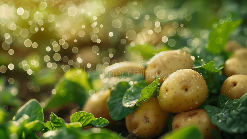 Stängning av färsk ung potatis som odlar royaltyfria bilder