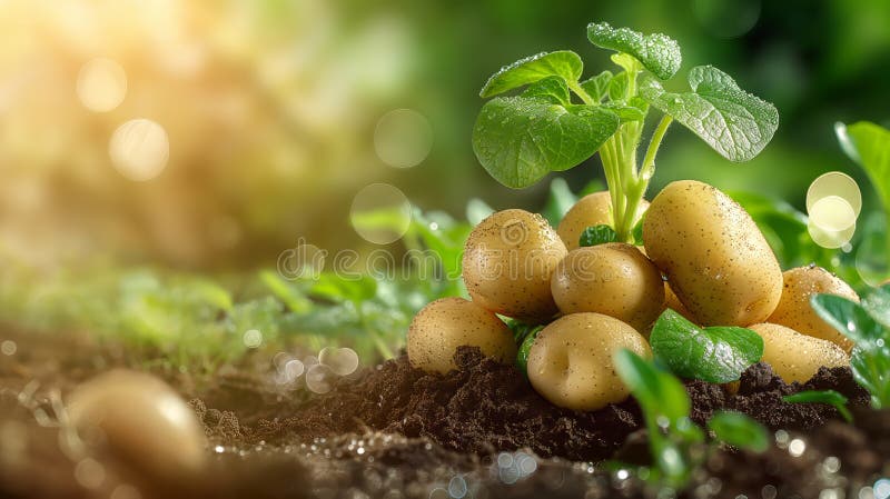 Stängning av färsk ung potatis som odlar arkivbild