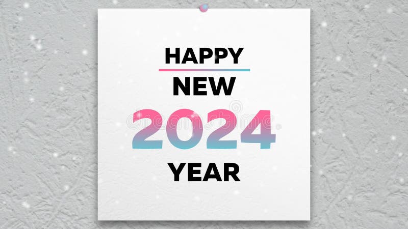 Stängning av första sidan av en ny 2024-kalender med texten lyckligt nytt år och snö runt det vektor illustrationer