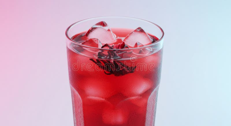 Stängning av Red Hibiscus Iced Tea i glas med iskuber royaltyfri illustrationer
