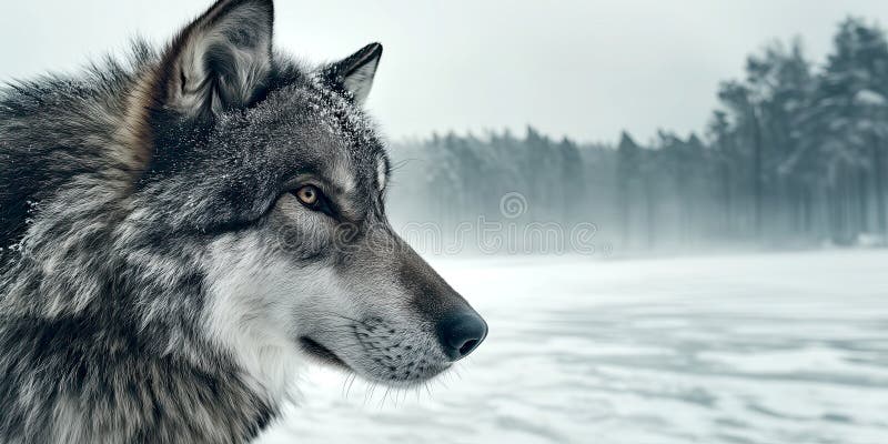 Stängning av stora vargar i snöskog som undgår styrka och lugn royaltyfri illustrationer