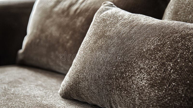 Stängning av texturerad brun sofa med plysdysor för bekvämt levande rumsdekator. royaltyfri illustrationer