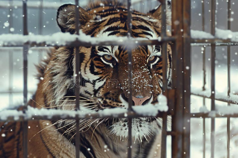 Stängning nära tiger i en vinterscen med bucksnowi vektor illustrationer