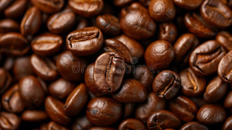 Stängningsyta för nyligen rostade kaffebönor i detalj arkivbilder