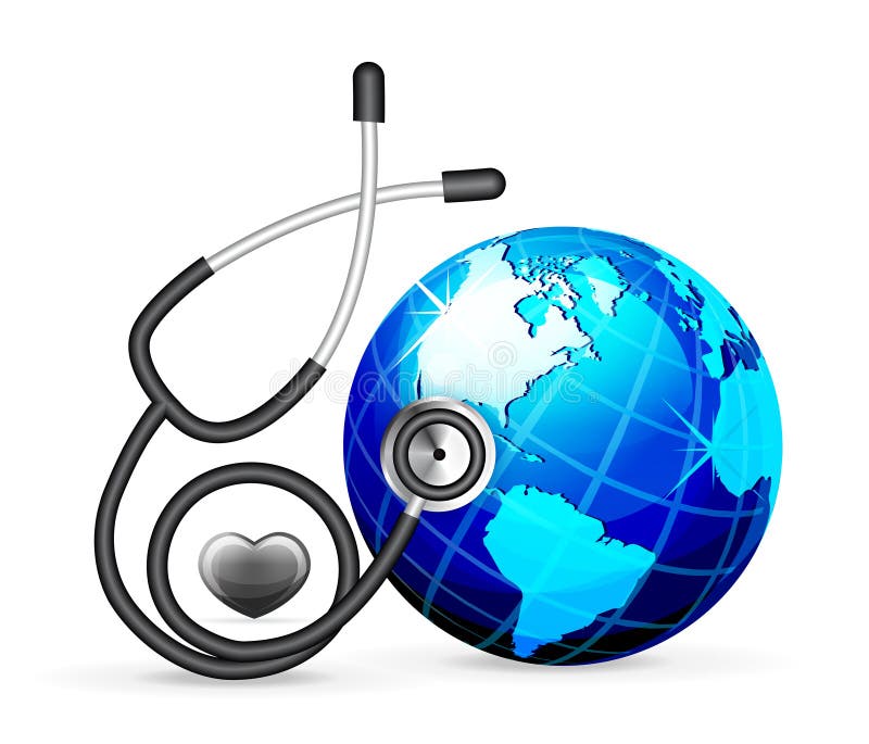 Stéthoscope et terre bleue illustration libre de droits Stéthoscope et terre bleue illustration libre de droits