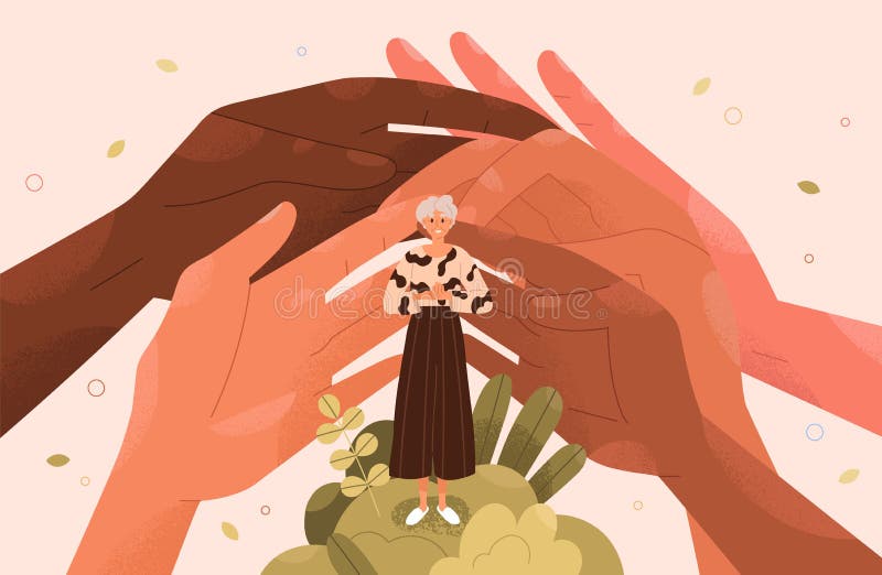 Stöd till begreppet gammal person. välgörande hjälp till äldre personer. vård och hjälp till äldre kvinnor. social royaltyfri illustrationer