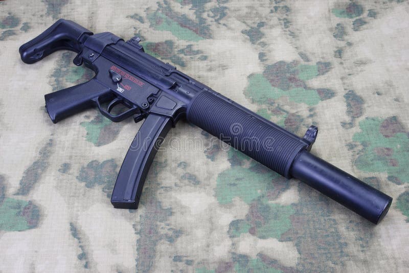 Submachine Gun MP5 with Silencer Stock Photo - Image of