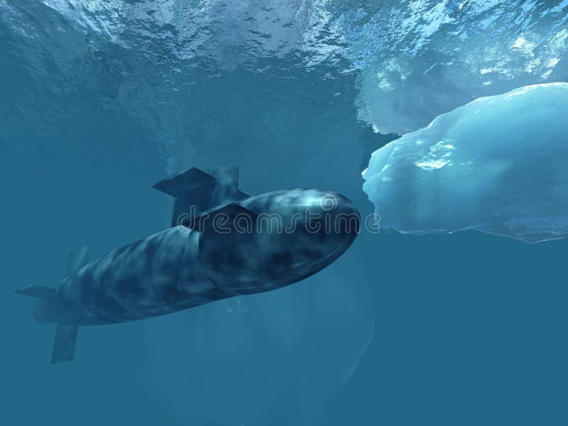 Submarine beneath polar ice vector illustration Submarine beneath polar ice vector illustration