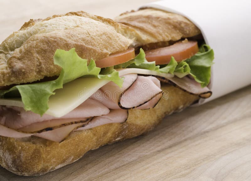 Submarine sandwich on wood