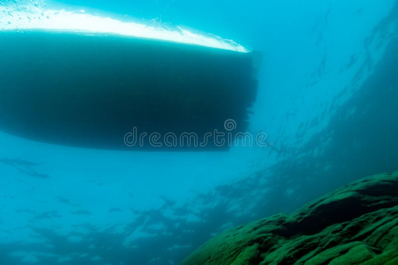 Submerged View of Dive Boat Ladder Anchor Line and Bottom of Lake ...