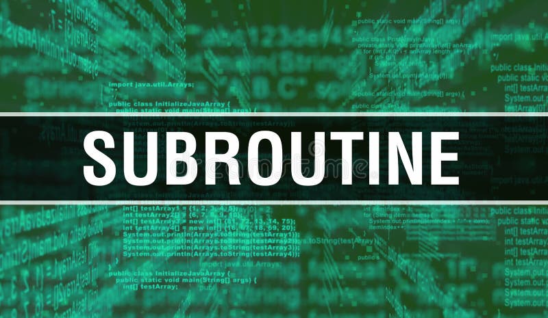 Subroutine with Digital java code text. Subroutine and Computer software coding vector concept. Programming coding script java, digital program code with Subroutine on screen illustration. Programming coding script java stock images, royalty-free photos and pictures