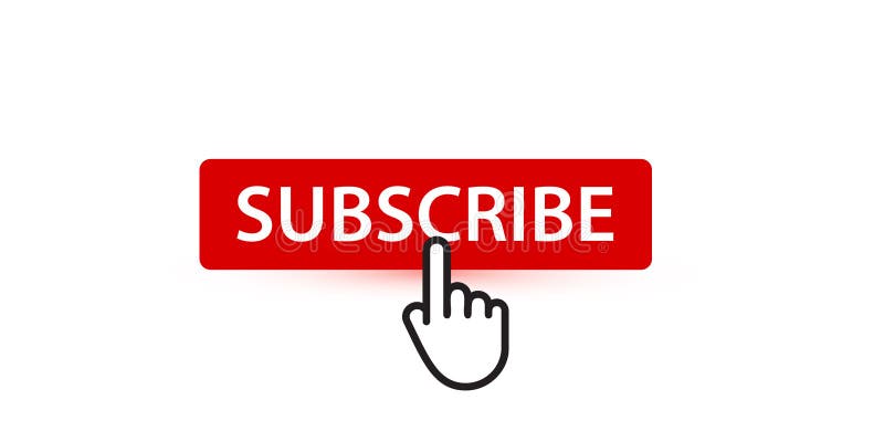 Subscribe red button with finger pointer, button for subscribers and followers of digital content, vector UI element stock illustration