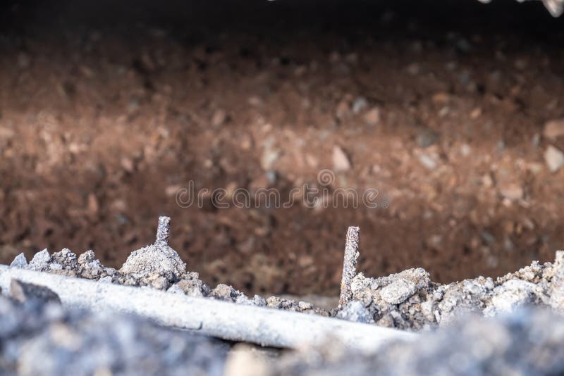 Subsidence Under A House Caused By A Broken Water Service Pipe Stock
