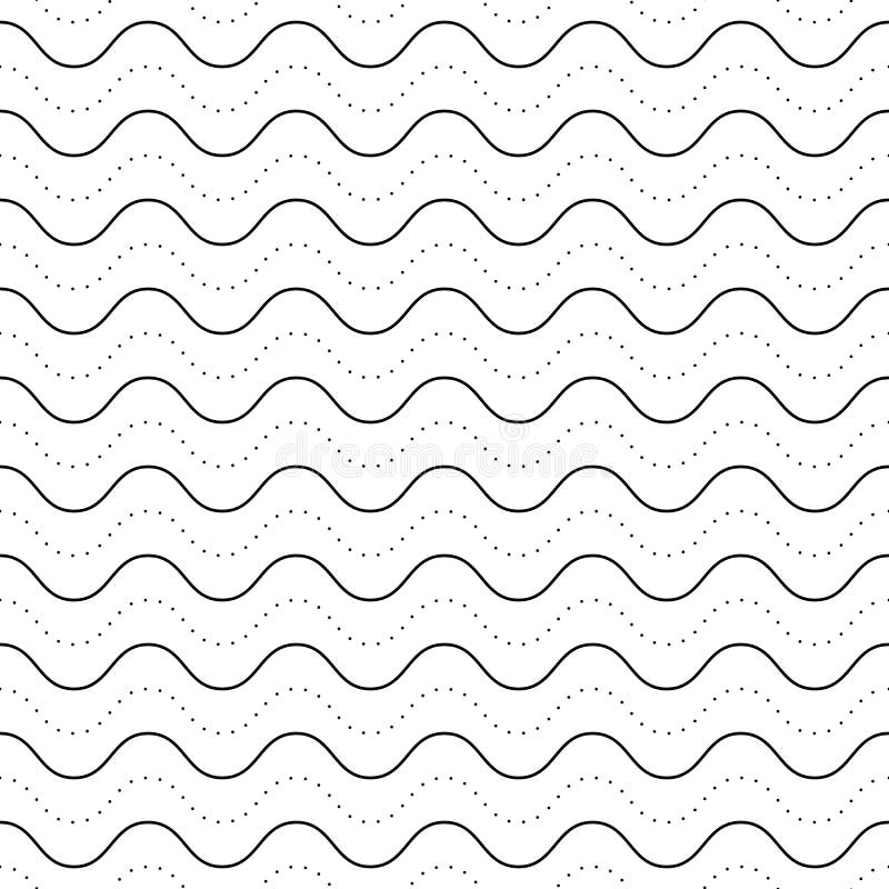 Vector monochrome texture, subtle geometric seamless pattern, horizontal thin wavy lines, dots, bends. Abstract minimalist black & white background. Stylish design for prints, decor, textile, fabric. Vector monochrome texture, subtle geometric seamless pattern, horizontal thin wavy lines, dots, bends. Abstract minimalist black & white background. Stylish design for prints, decor, textile, fabric