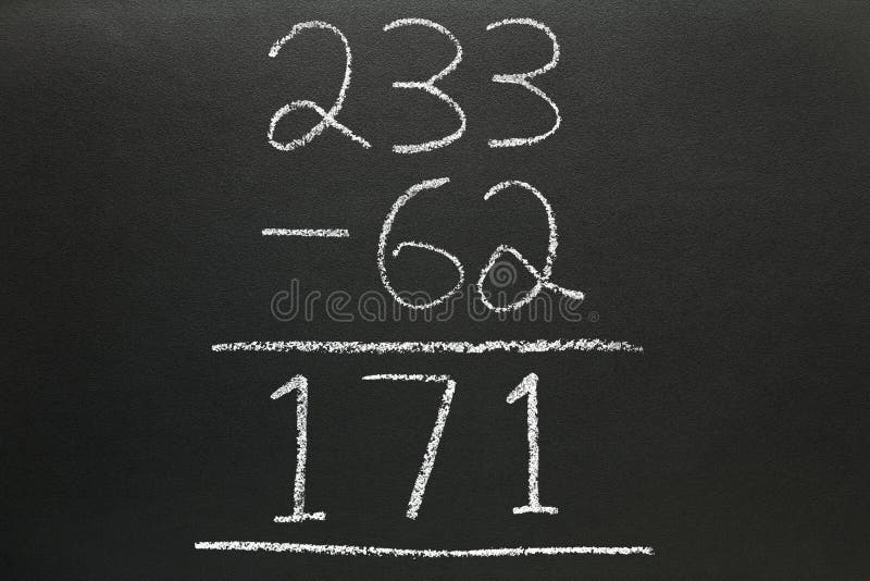 Subtraction sum on a blackboard.