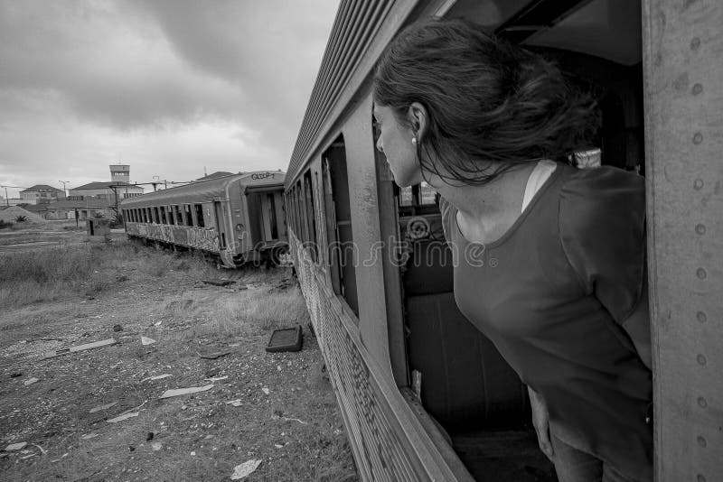 The Train with Carriages and Panoramic View of the City of Volgograd ...