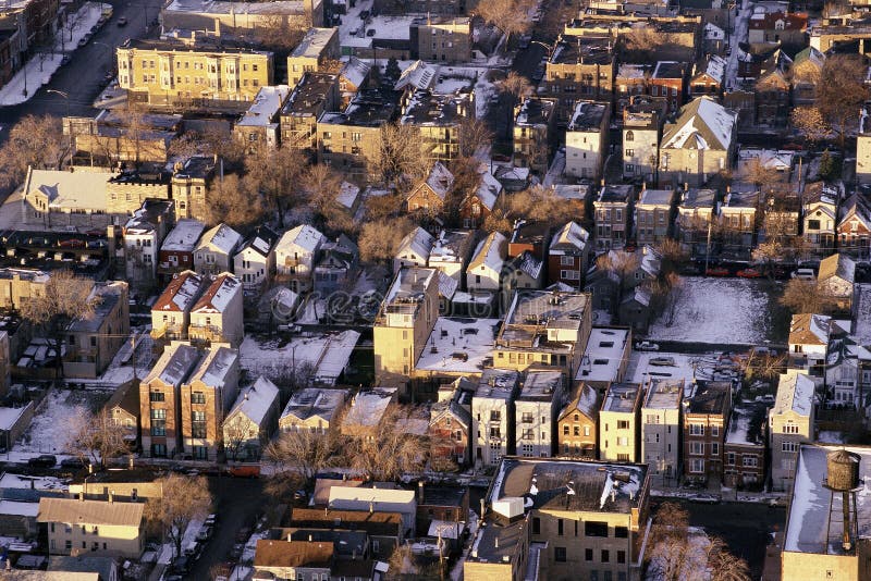 Aerial view of wintry Chicago suburbs. Aerial view of wintry Chicago suburbs