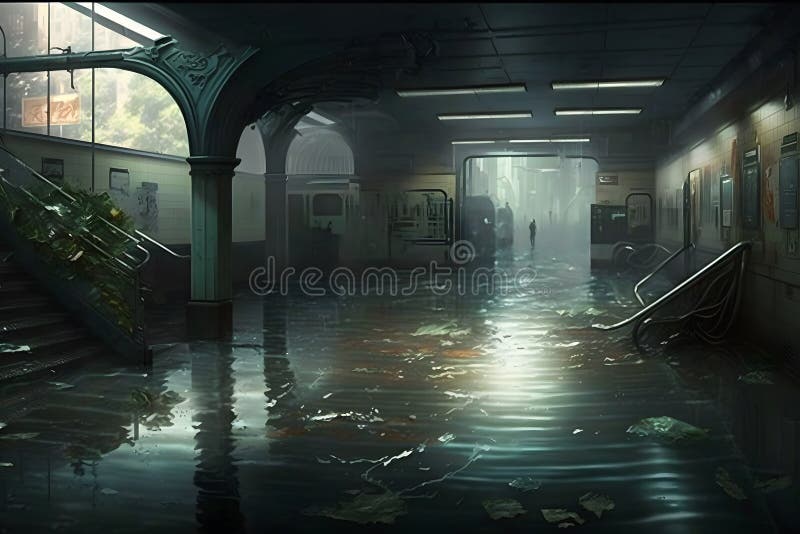 Subway Flood. Post-apocalypse Concept Stock Image - Image of green ...