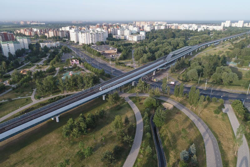 Subway station Ulitsa Gorchakova and Butovo park from the birds sight, Moscow, Russia royalty free stock photos Subway station Ulitsa Gorchakova and Butovo park from the birds sight, Moscow, Russia royalty free stock photos