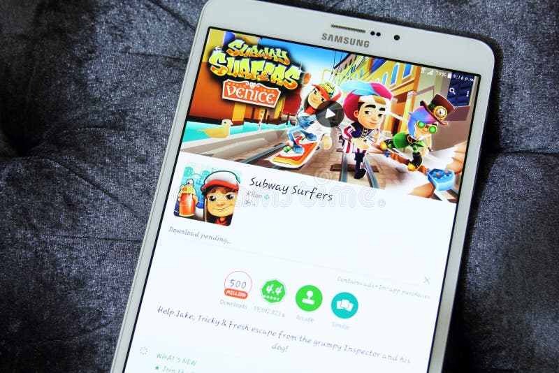 MONTREAL, CANADA - APRIL 5, 2016 : Subway Surfers Game On Android Device. Subway  Surfers Is A Temple Run-style Game Where You Have To Escape From A Railway  Inspector. Stock Photo, Picture