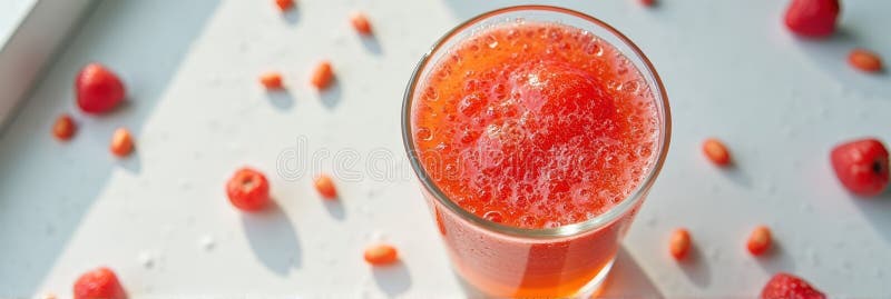Suc de căpșuni reîmprospătat cu fructe proaspete în ziua însorită royalty free stock photography