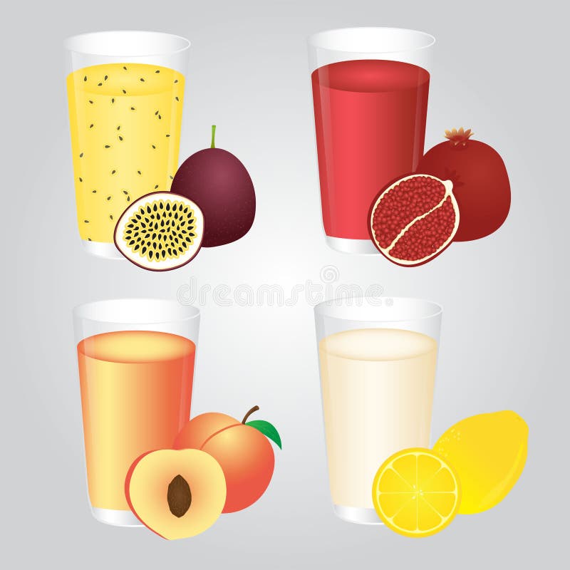 Suc de fructe proaspete în set de sticlă royalty free illustration