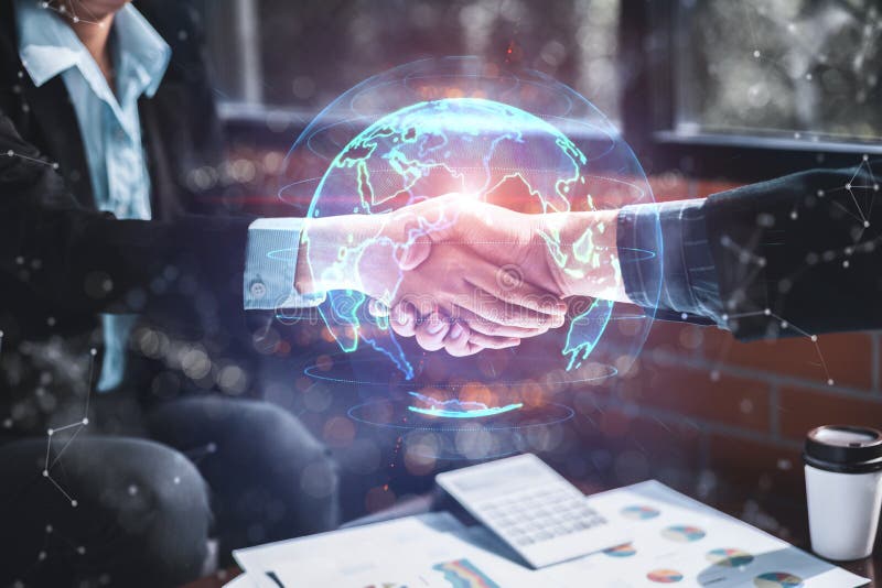 Success business and partnership business concept, Business people shake hands to agree to join business and digital Infographic stock photography Success business and partnership business concept, Business people shake hands to agree to join business and digital Infographic stock photography
