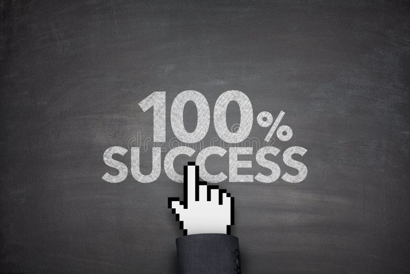 100% success with businessman hand pointing word