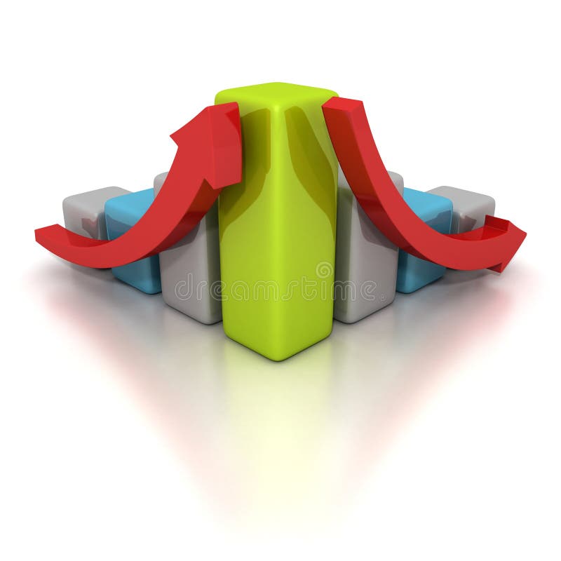 Success and crisis financial bar chart with up and down arrow