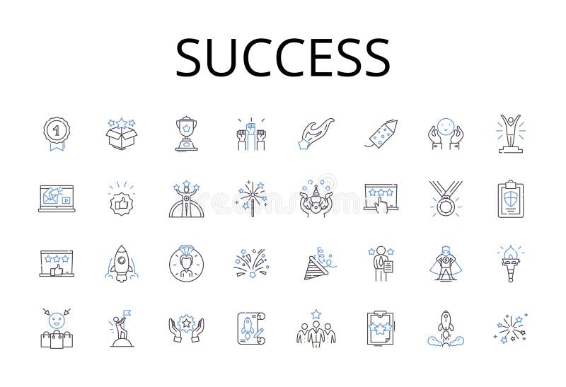 Success Line Icons Collection Prosperity Achievement Accomplishment