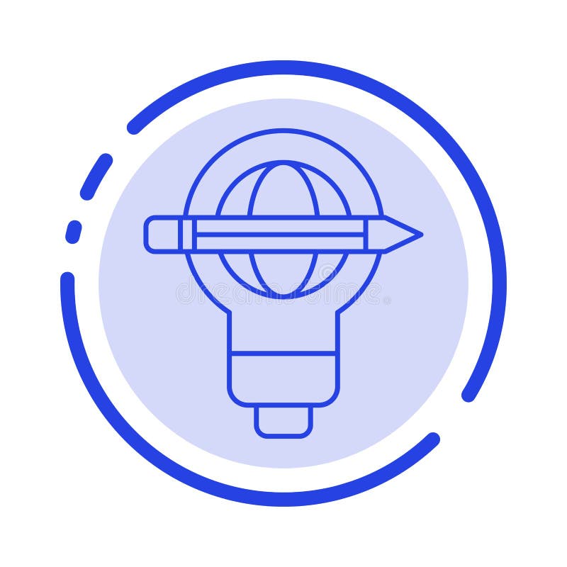 Success, Pen, Globe, Bulb, Light Blue Dotted Line Line Icon Stock