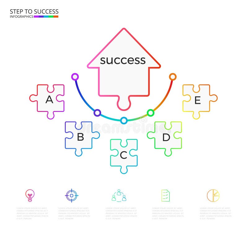 Successful business concept arrow puzzle infographic template. Infographics with icons and elements. Can be used for workflow layout, diagram web design, infographics. Vector Illustration
