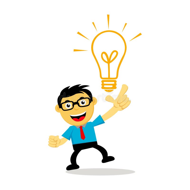 Successful Businessman or Employee in Cartoon with Glasses and Icon of Lamp  Stock Vector - Illustration of business, background: 181033614