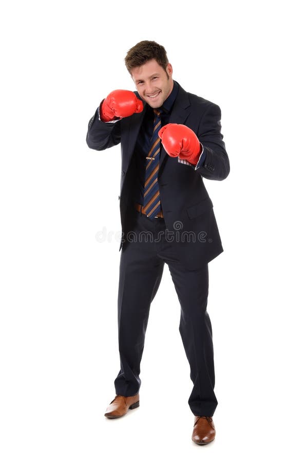 Successful businessman, left hand punch stock photo