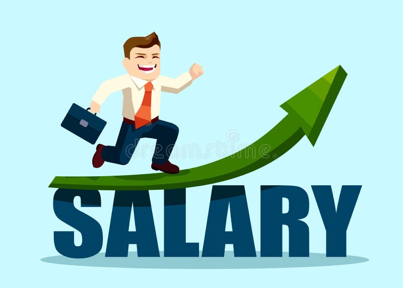 Successful Businessman Running on Salary Arrow Graph Going Up Stock