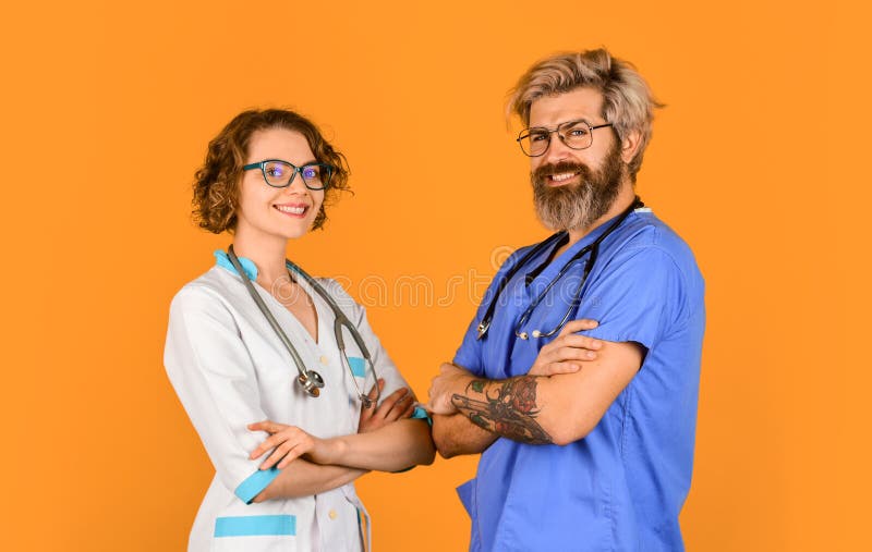 Successful colleagues. Private clinic. Doctors team. Medical education. Evidence based medicine. Medical staff people stock photo