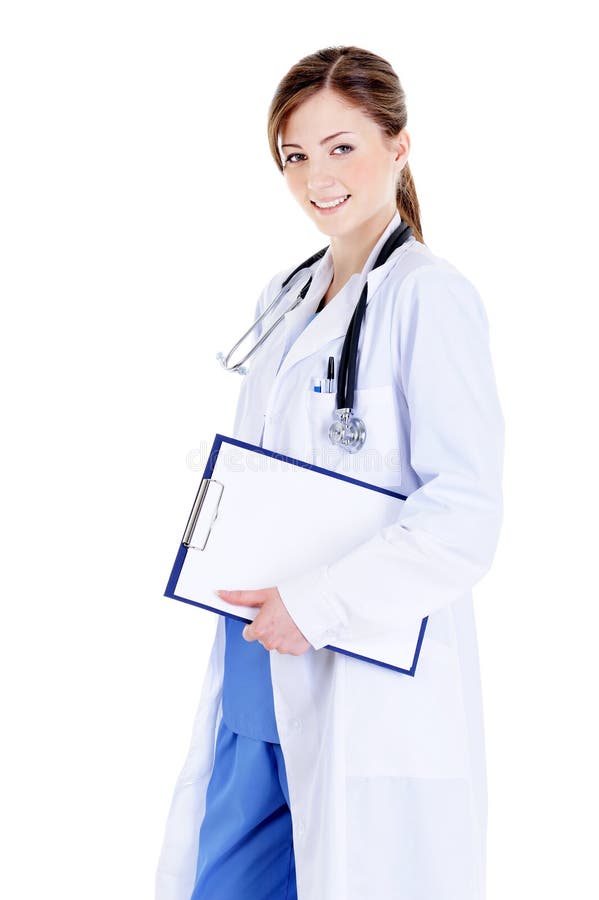 Successful female doctor holding documents