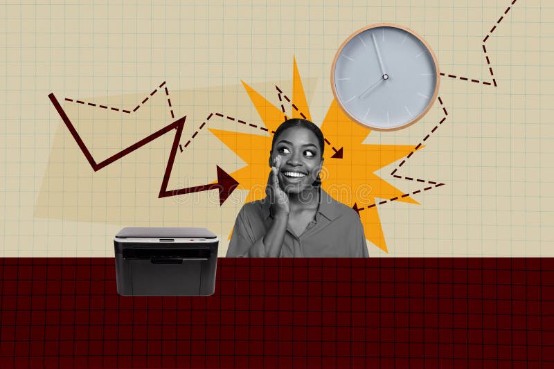 Successful freelancer celebrating financial growth working remotely computer desk laptop in creative collage style royalty free stock images