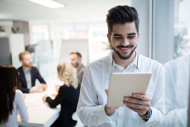 Successful happy worker in information technology industry royalty free stock images Successful happy worker in information technology industry royalty free stock images