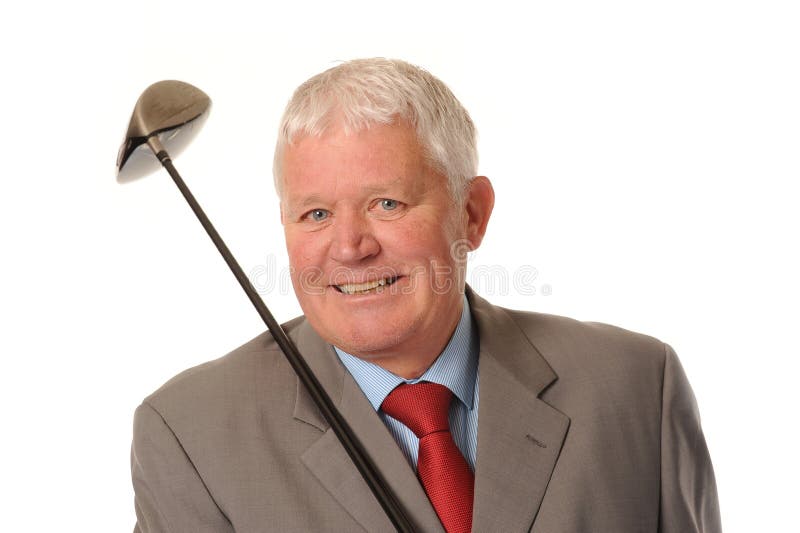 Successful mature businessman with golf club