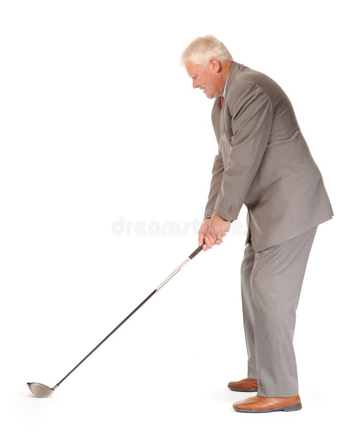 Successful mature businessman with golf club