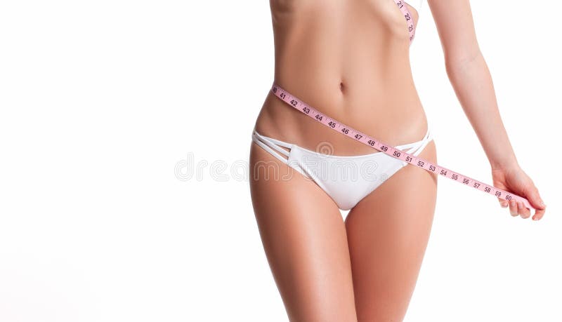 Female Waist. Woman with Perfect Body Shape and Flat Belly Stock