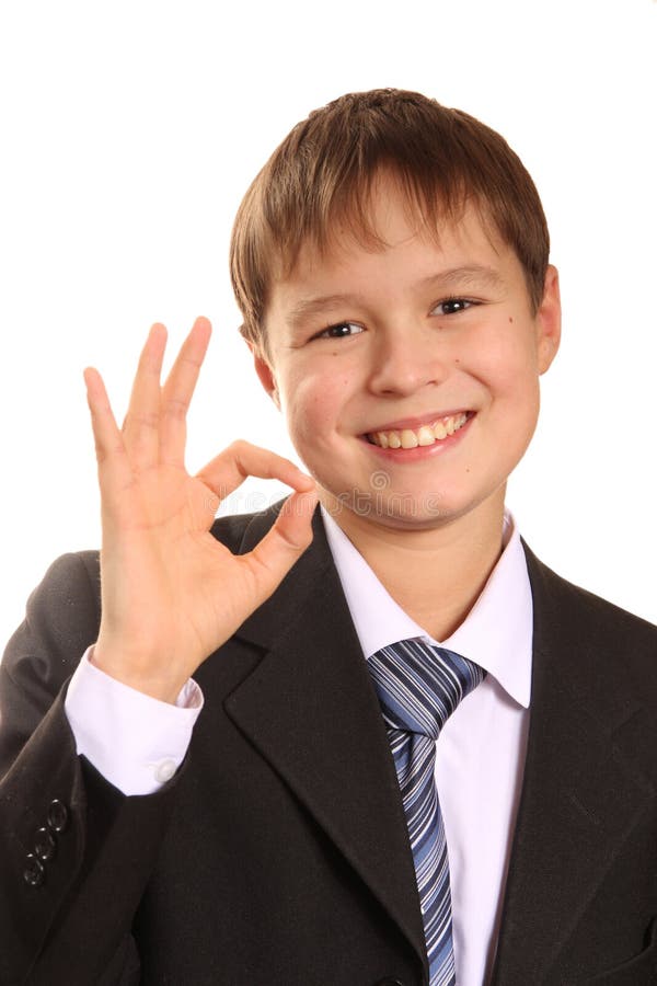 Teenager Boy Ties A Tie On A White Background Stock Image Image of